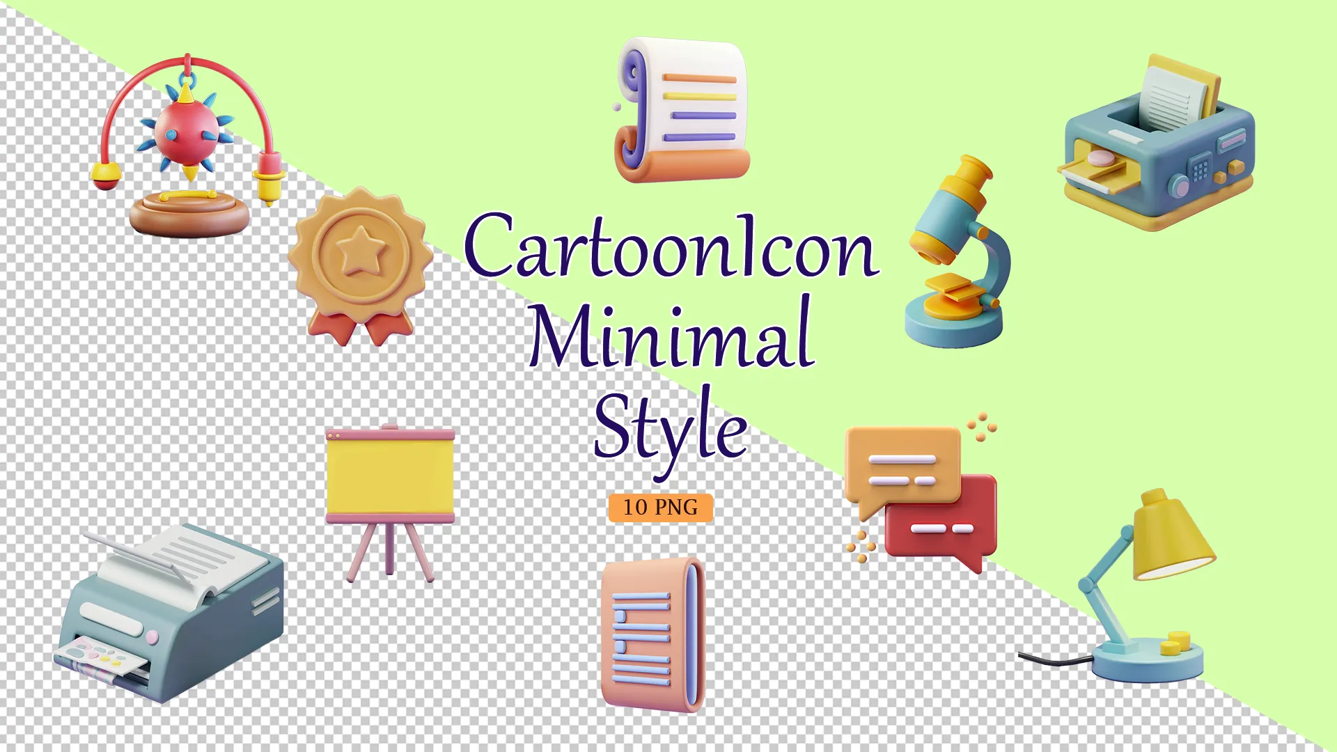 Charming 3D Cartoon Icon Set in Minimalist Style